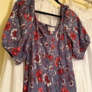 Knox Rose Red and Blue Floral Blouse